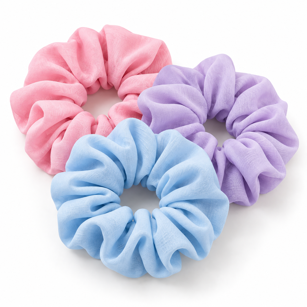 Women’s Soft Fabric Scrunchies Set of 3 – Pastel