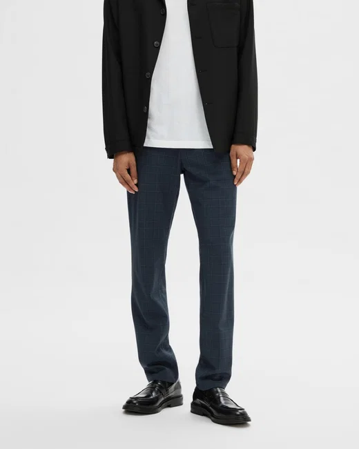 Men’s Mid Rise Check Slim Pants, Blue