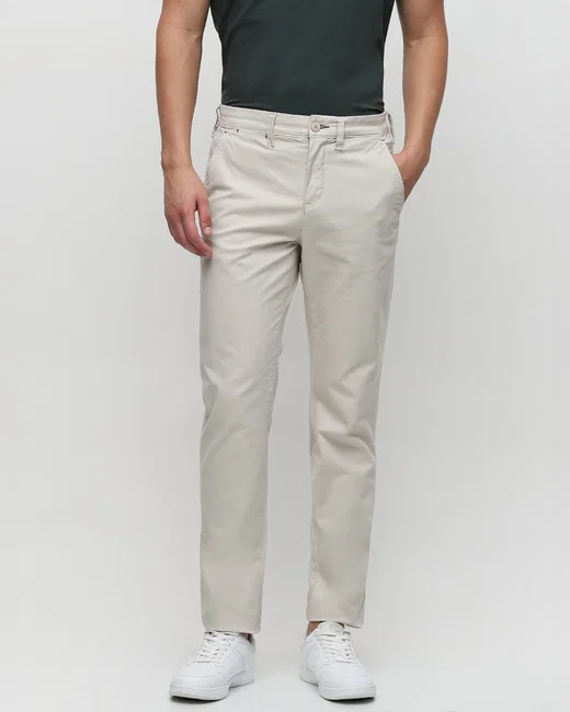 Men’s Mid Rise Slim Fit Pants, Off-White