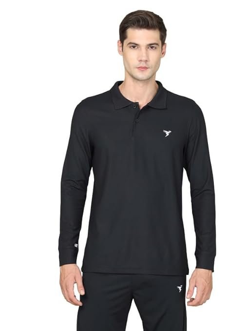 Men’s Polyester Active Wear Collar Polo T-Shirt, Black
