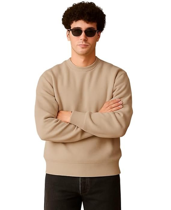 Men’s Full Sleeve Round Neck Sweatshirt, Cream