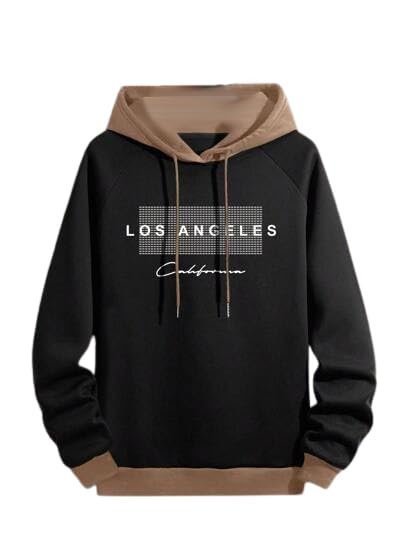 Regular Fit Printed Hoodie for Men, Black/Khaki