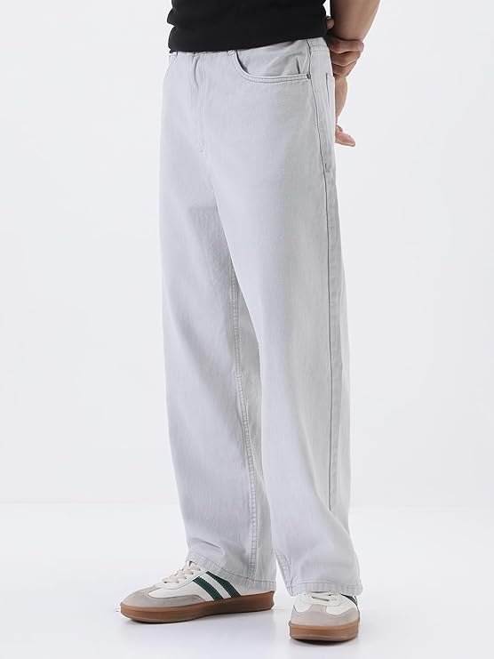 Men’s Loose Mid Rise Jeans Whitish Grey