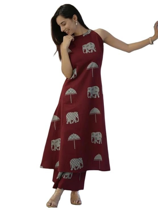 Pure Cotton Kurta Pant Set with Dupatta, Maroon