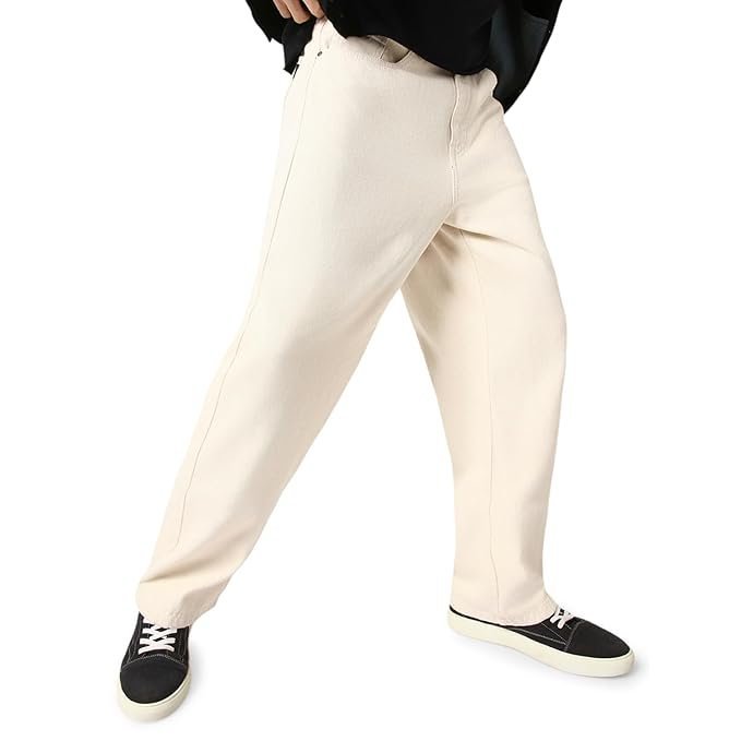 Men’s Loose Mid Rise Baggy Jeans – Off White