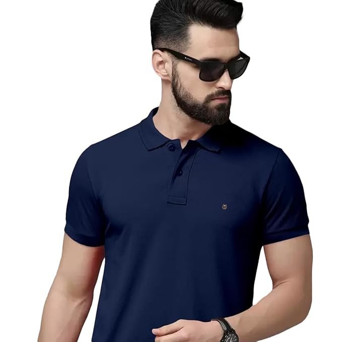 Men’s Cotton Rich Polo T-Shirt, Dark Blue