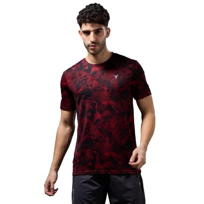 Men’s Half Sleeve Printed Crew Neck T-Shirt, Red/Black
