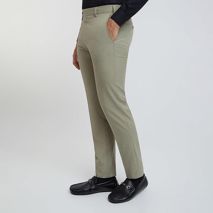 Men’s Solid Pattern Formal Trouser, Dusty Olive