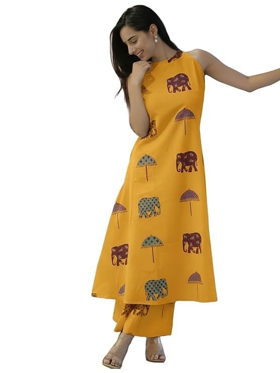 Pure Cotton Kurta Pant Set with Dupatta for Women, Yellow