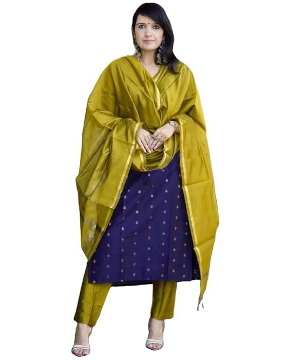 Women’s 3 Piece Kurta Pant Dupatta Set, Blue