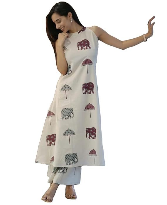 Pure Cotton Kurta Pant Set with Dupatta for Women, White