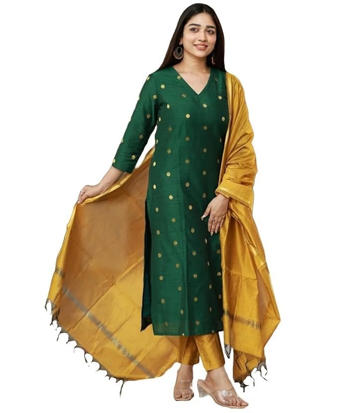 Women’s 3 Piece Kurta Pant Dupatta Set, Green