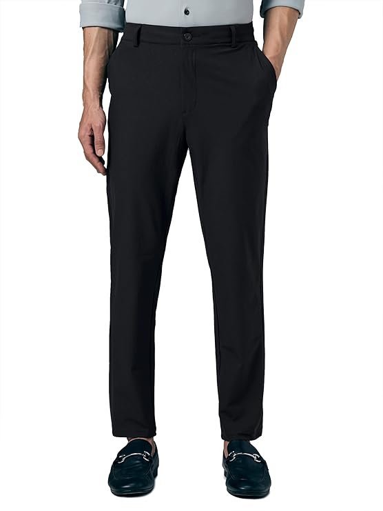 Men’s Slim Fit Solid Trousers Pant, Black