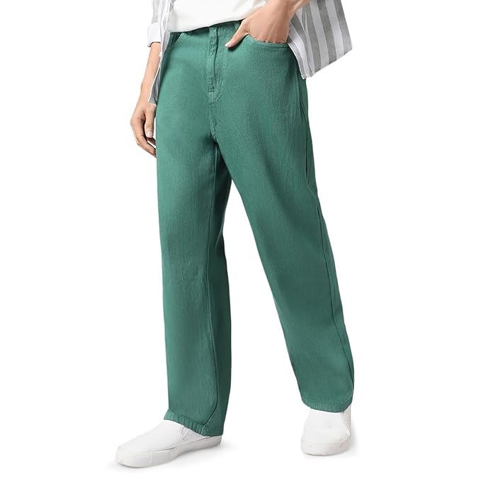Men’s Loose Mid Rise Baggy Jeans – Dark Green