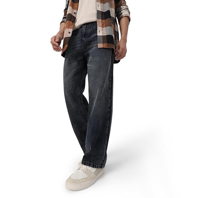 Men’s Loose Mid Rise Baggy Jeans – Black