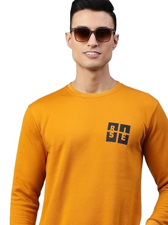 Men’s Cotton Printed Winter Hooded Neck Sweatshirt, Yellow