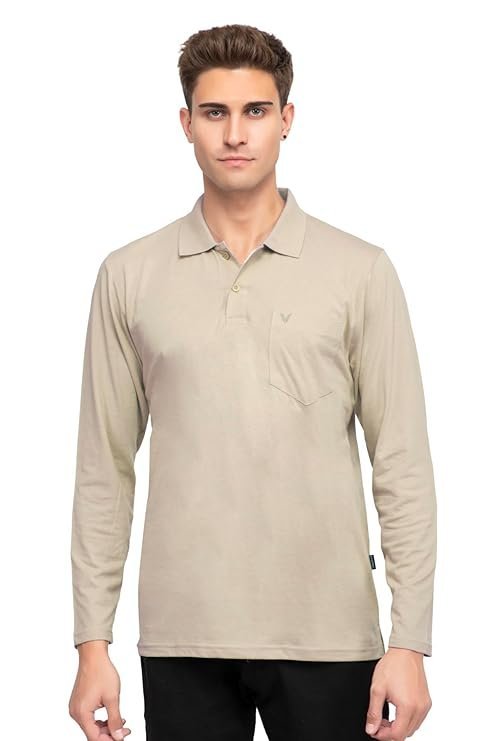 Men’s Polo Full Sleeve T-Shirt, Beige
