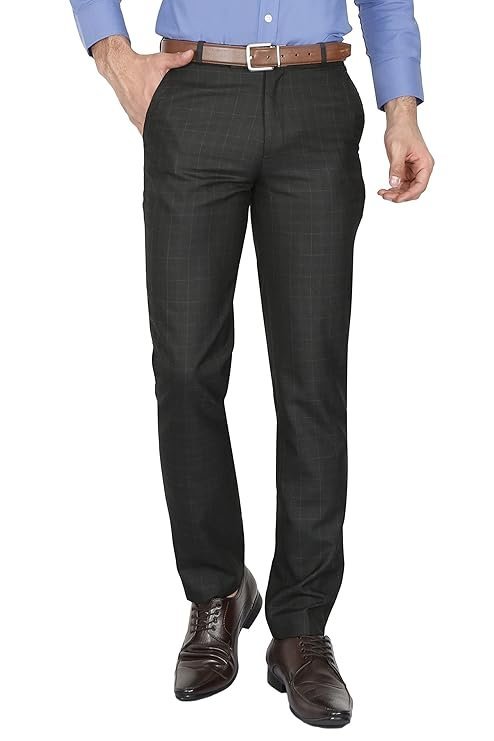 Men’s Checkered Formal Trousers, Black
