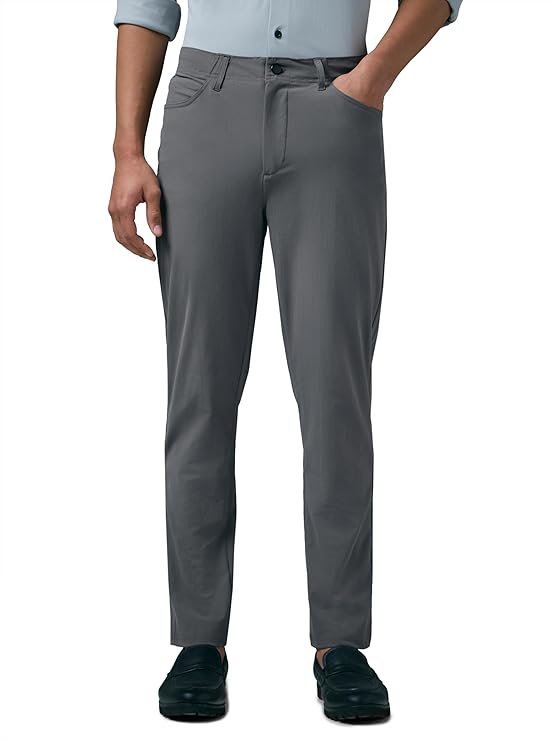 Men’s Solid Semi-Formal Trousers, Light Grey