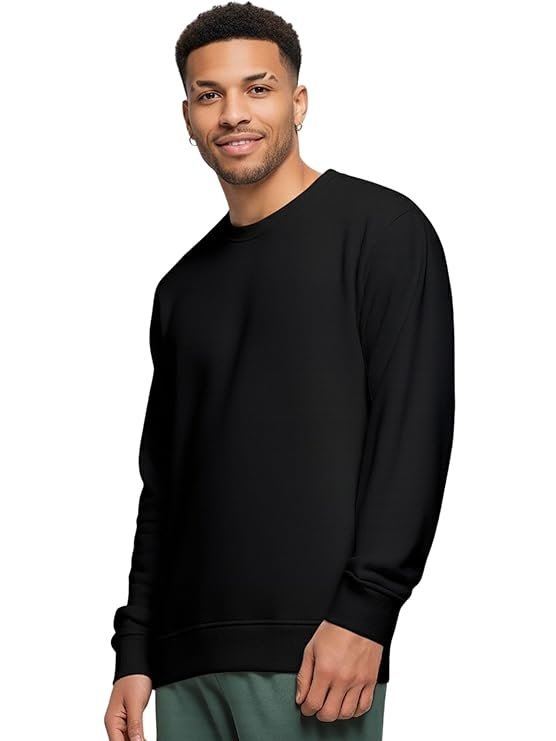 Men’s Regular Fit Cotton Fleece Sweatshirt, Black