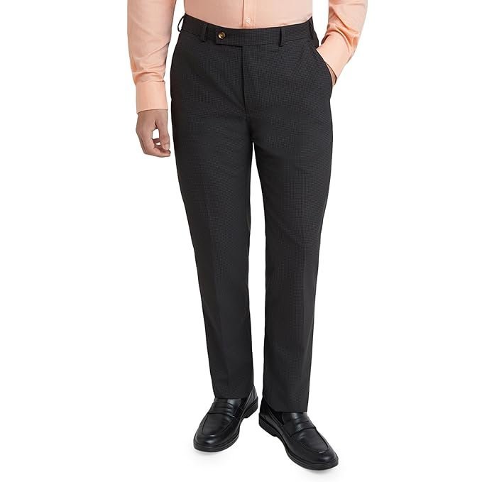 Men’s Regular Fit Mid Rise Checks Pattern Trouser, Black