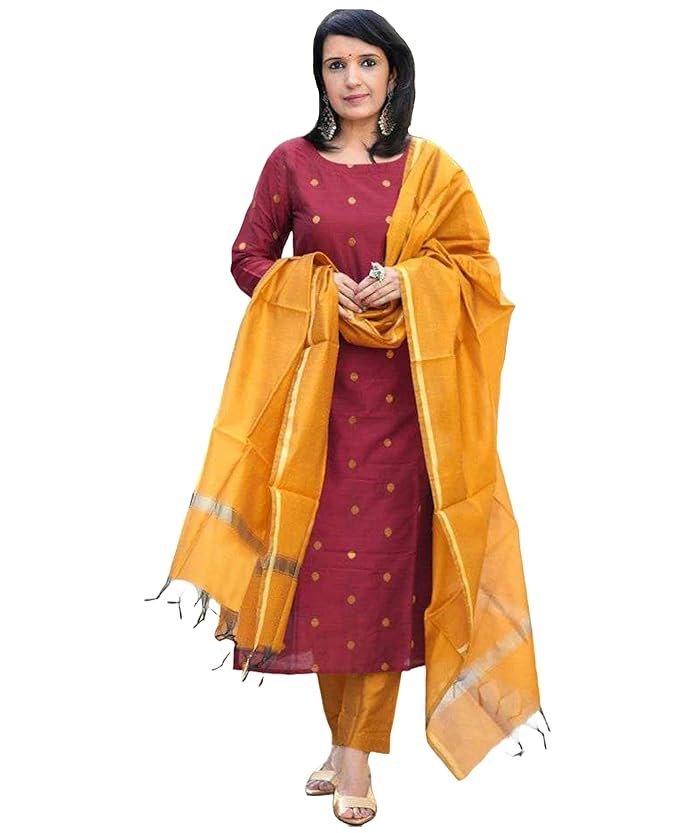 Women’s 3 Piece Kurta Pant Dupatta Set, Maroon