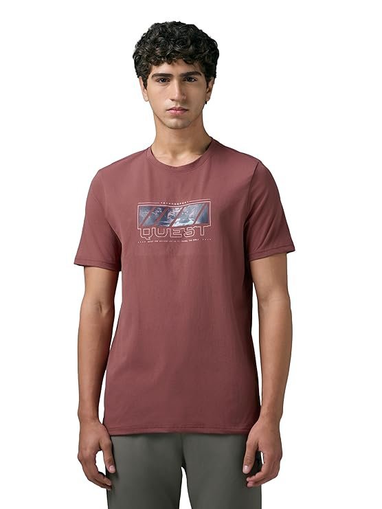 Men’s Print Crew Neck Half Sleeve T-Shirt, Brown