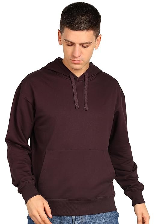 Men’s Solid Oversized Hoodie, Burgundy