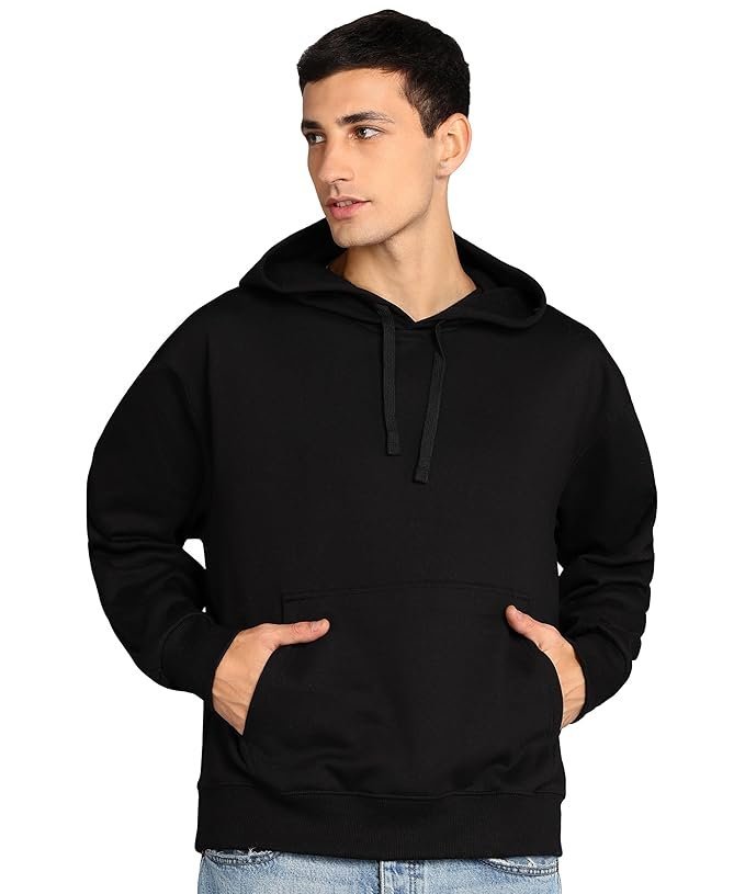 Men’s Solid Oversized Hoodie, Black