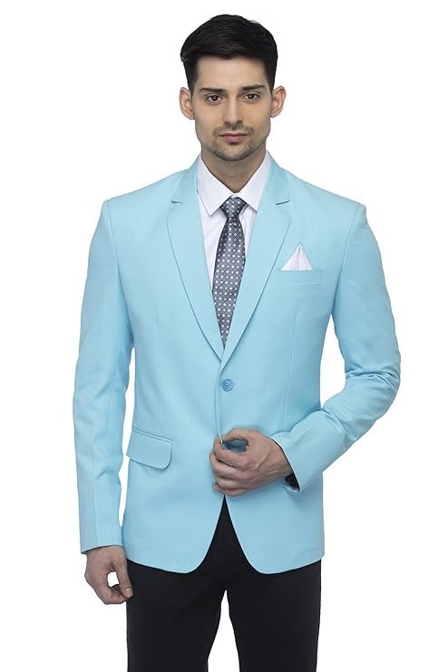 Men’s Slim Fit Notched Lapel Single Breasted Solid Blazer, Sky Blue