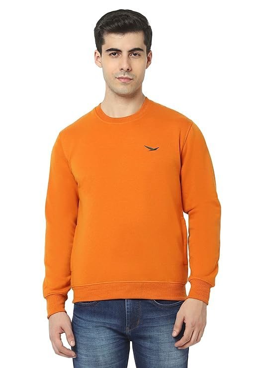 Men’s Cotton Blend Casual Crew Neck Sweatshirt, Orange