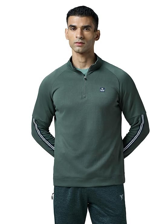 Men’s Slim Fit Mock Neck Sweatshirt with Elasto Plus, Green