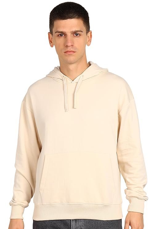 Men’s Solid Oversized Hoodie, Sand