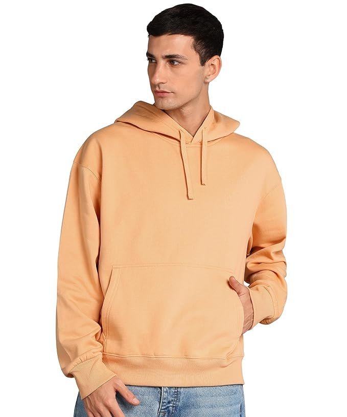 Men’s Solid Oversized Hoodie, Orange