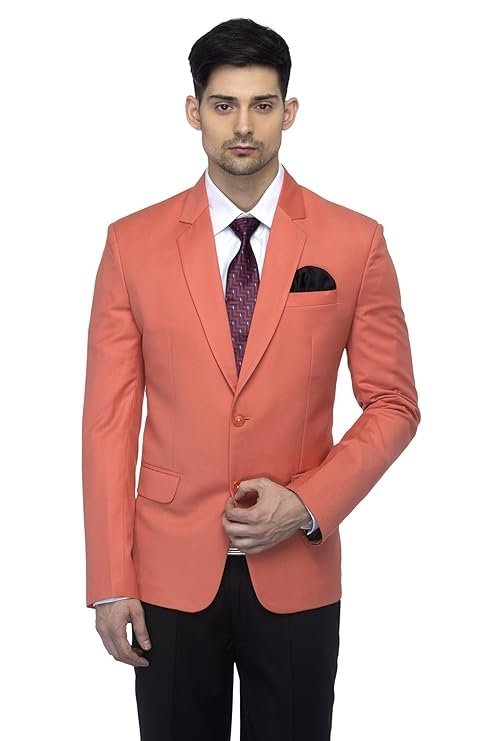 Men’s Slim Fit Notched Lapel Single Breasted Solid Blazer, Light Orange