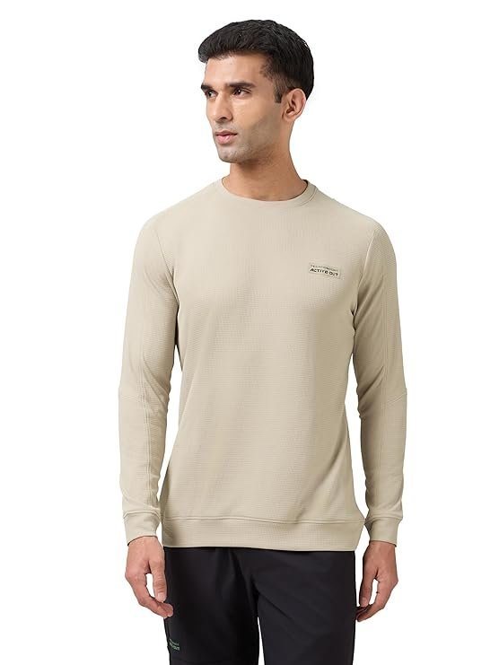 Men’s Crew Neck Full Sleeve T-Shirt, Beige