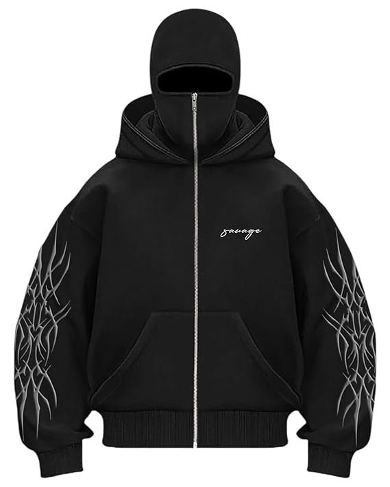 Ninja Balaclava Zipper Hoodie Jacket for Men, Black