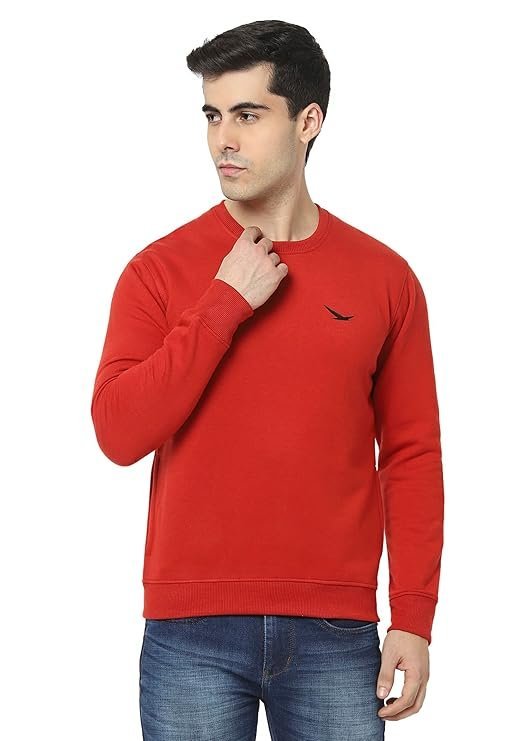Men’s Cotton Blend Casual Crew Neck Sweatshirt, Red