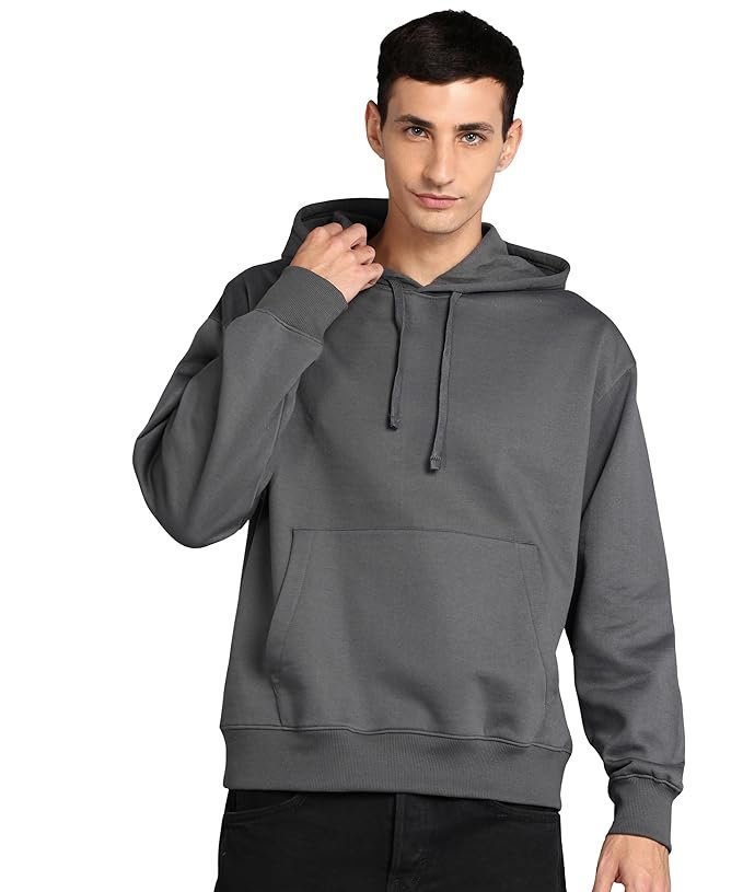 Men’s Solid Oversized Hoodie, Anthracite Grey