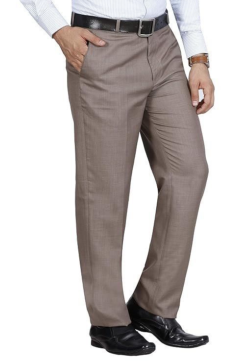 Men’s Solid Formal Trousers, Light Beige