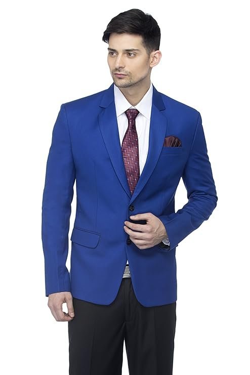 Men’s Slim Fit Notched Lapel Single Breasted Solid Blazer, Royal Blue