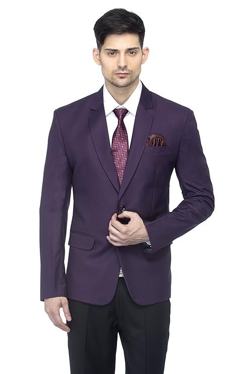 Men’s Slim Fit Notched Lapel Single Breasted Solid Blazer, Dark Purple