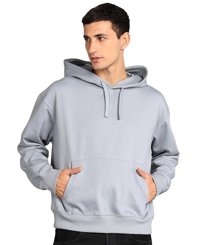 Men’s Solid Oversized Hoodie, Grey