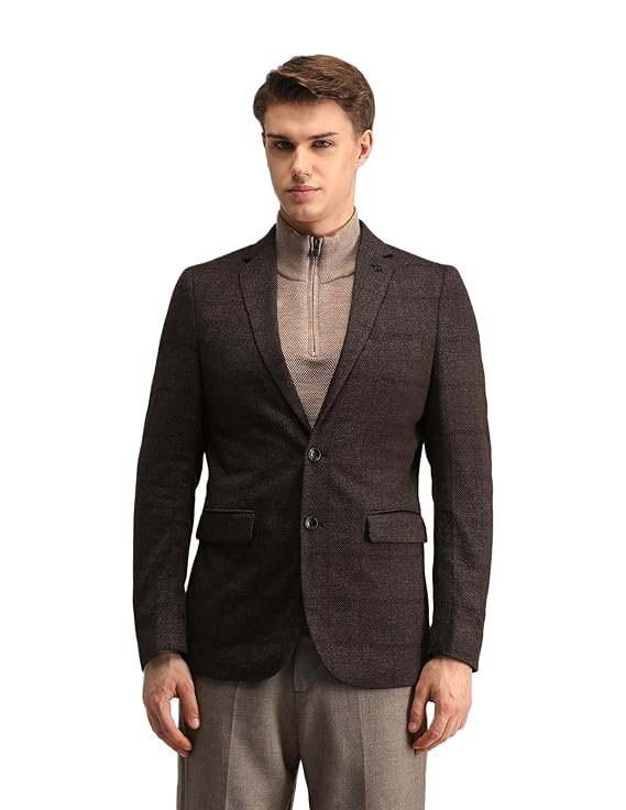 Men’s Zero Calorie Slim Fit Herringbone Blazer, Dark Brown