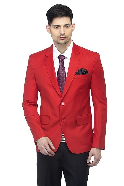 Men’s Slim Fit Notched Lapel Single Breasted Solid Blazer, Red