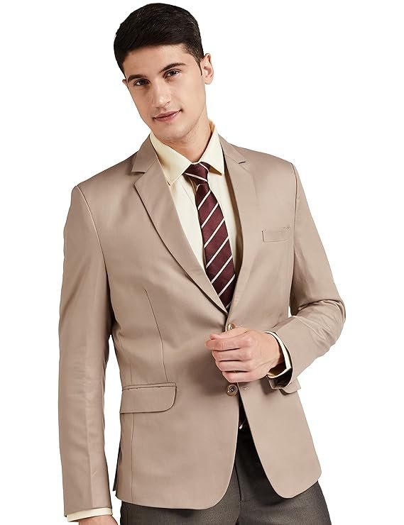 Men’s Slim Fit Notched Lapel Single Breasted Solid Blazer, Beige