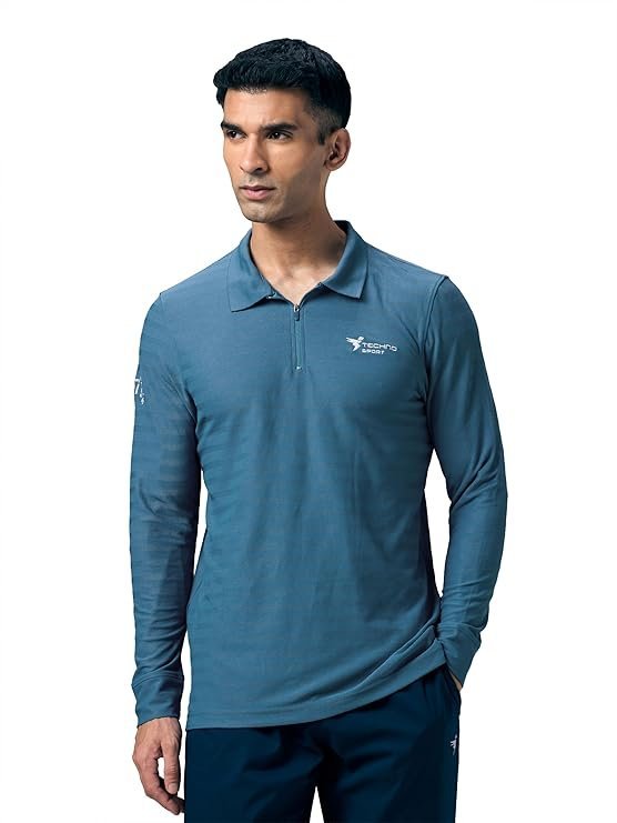 Men’s Full Sleeve Solid Polo T-Shirt, Blue