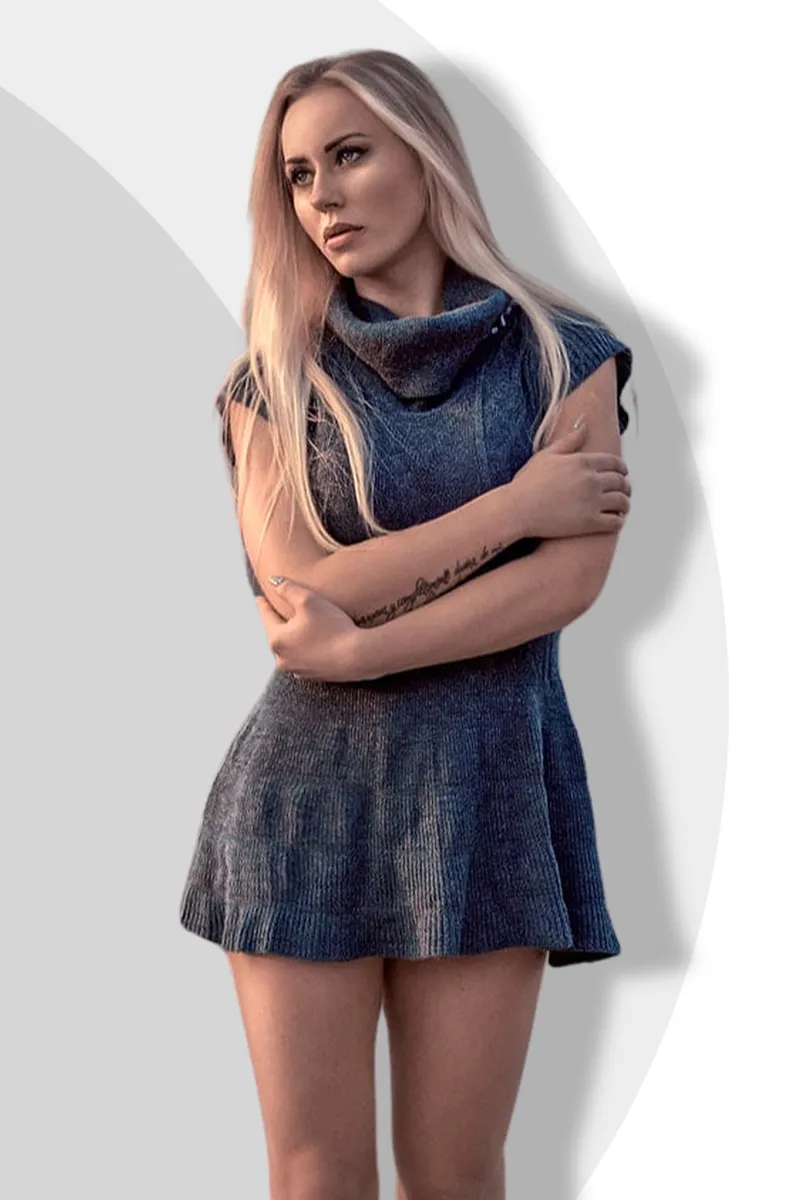 Knitted Mini Sweater Dress, Dark Grey