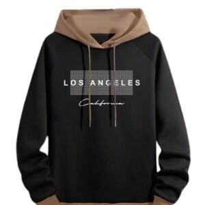 Regular Fit Printed Hoodie for Men, Black/Khaki