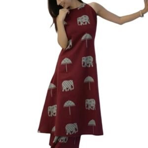 Pure Cotton Kurta Pant Set with Dupatta, Maroon